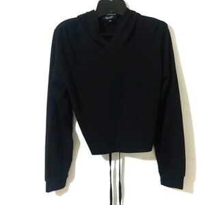 WILLOW BLACK LACE-UP BACK V-NECK LONG SLEEVE HOODIE SIZE LARGE JUNIORS NWT